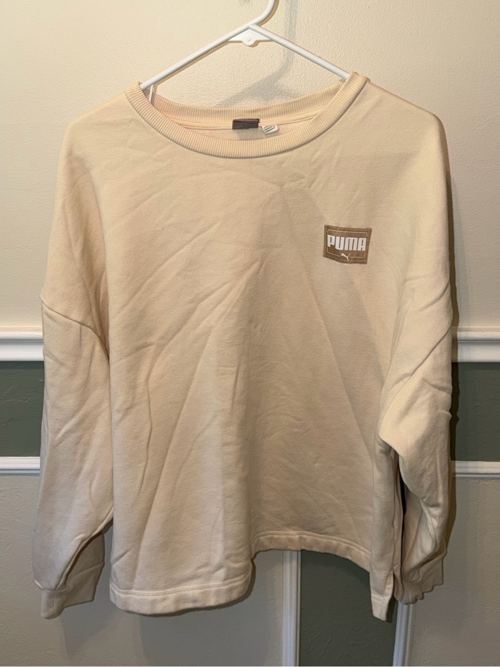 Puma Cream Crewneck Sweatshirt with Chest Logo